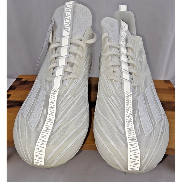 Adidas ADIZERO Football Cleats Mens Size 9.5 Triple White Iridescent Brand New - Picture 2 of 11